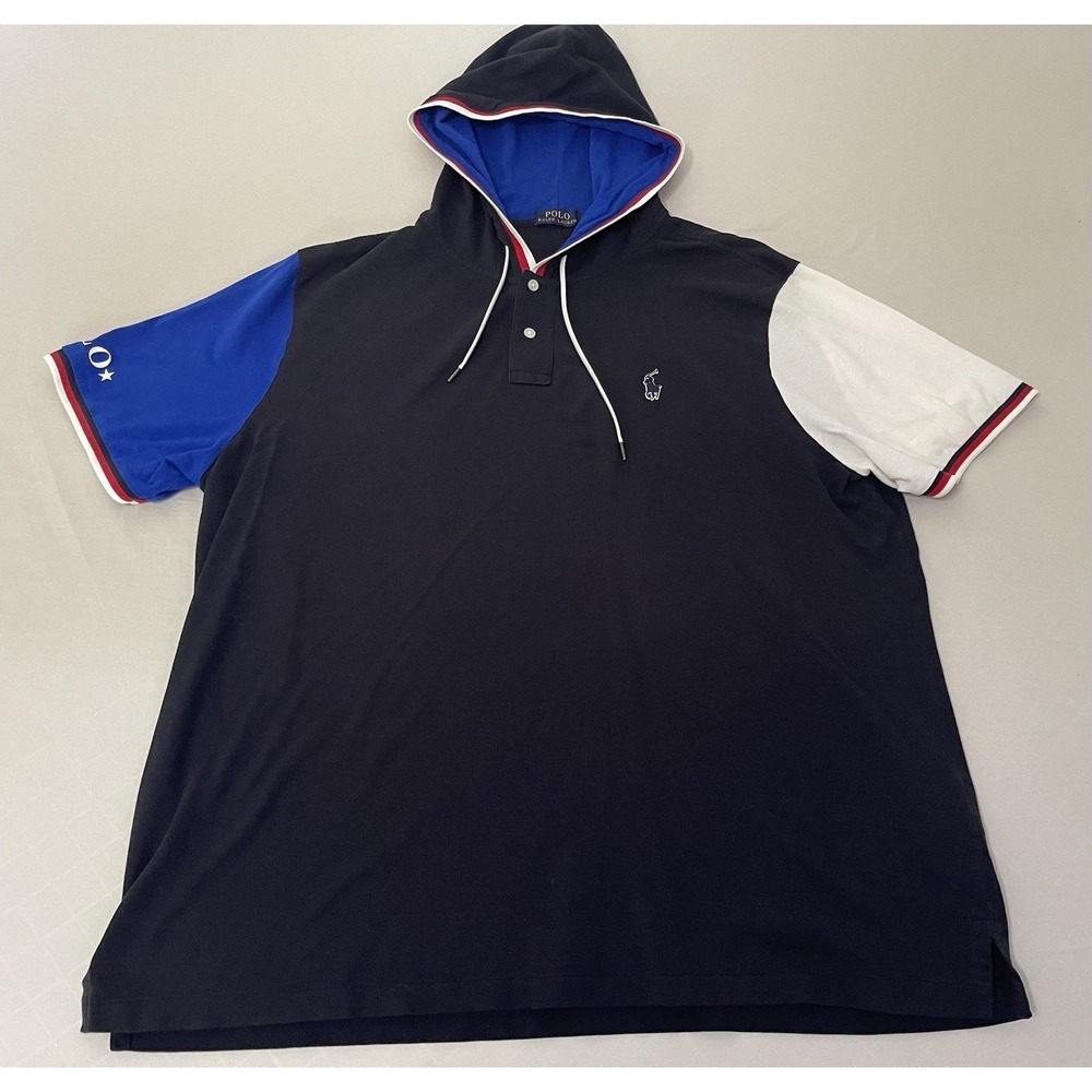 Polo Ralph Lauren Hooded Shirt Men's XXL 2XL Color Block Rubber Pony Logo
